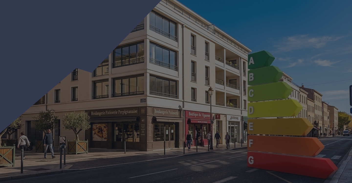 Immeuble à Perpignan avec commerces et échelle DPE de classe A à G